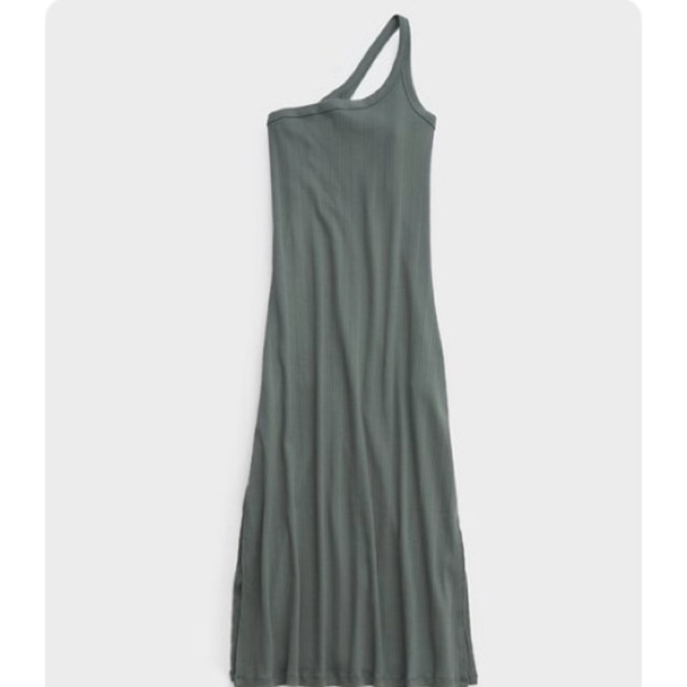 Aerie olive green ribbed one shoulder midi dress
